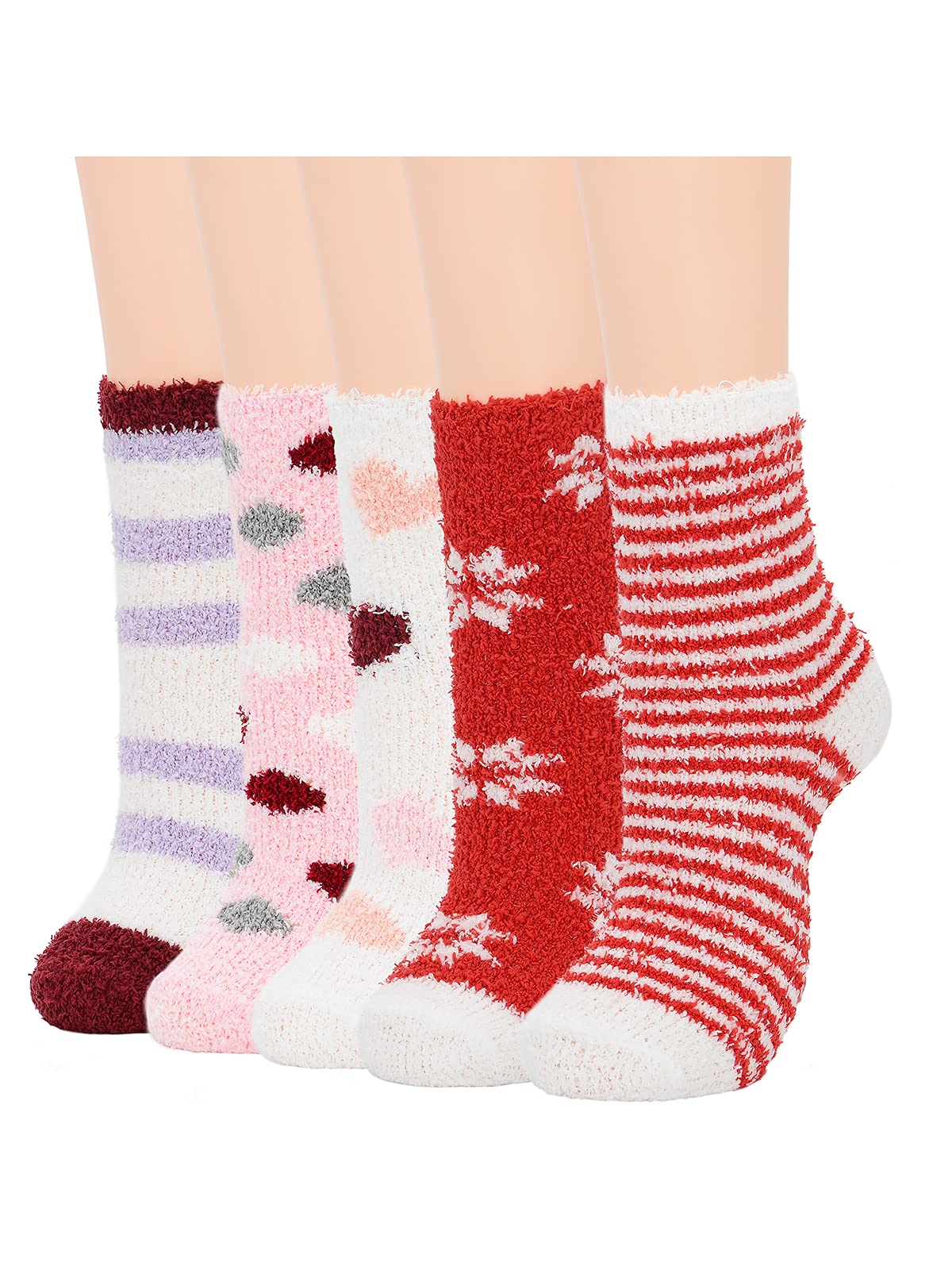 Century Star Womens Fuzzy Socks Soft Fluffy Socks Warm Cozy Socks Sports Athletic Socks Winter Gifts Socks For Christmas 5 Pairs Red Set One Size