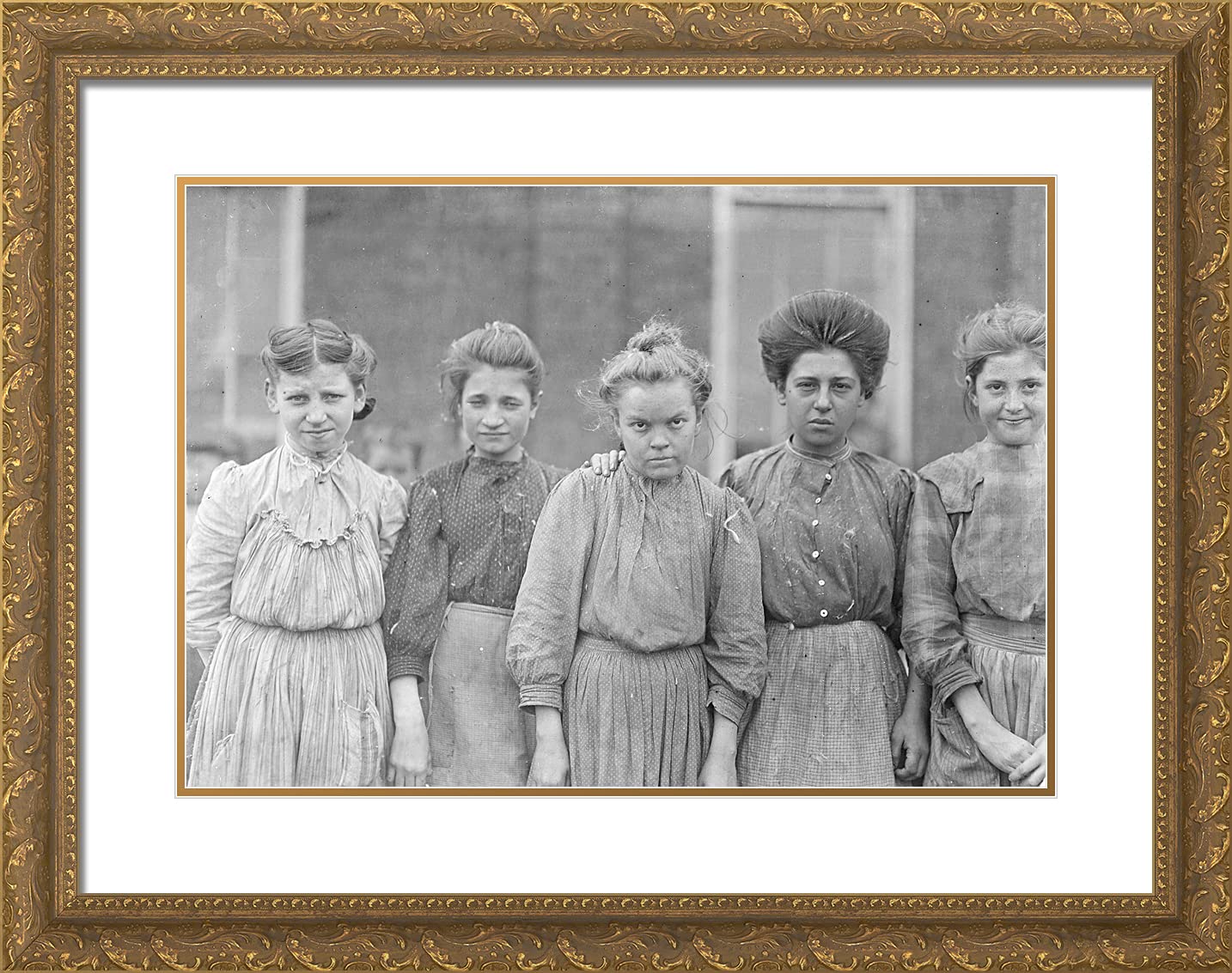 ArtDirect Hine, Lewis Wickes 24x19 Gold Ornate Framed Art Print with Double Matting Titled: Some Adolescents in Bibb MFG Co. Macon, GA