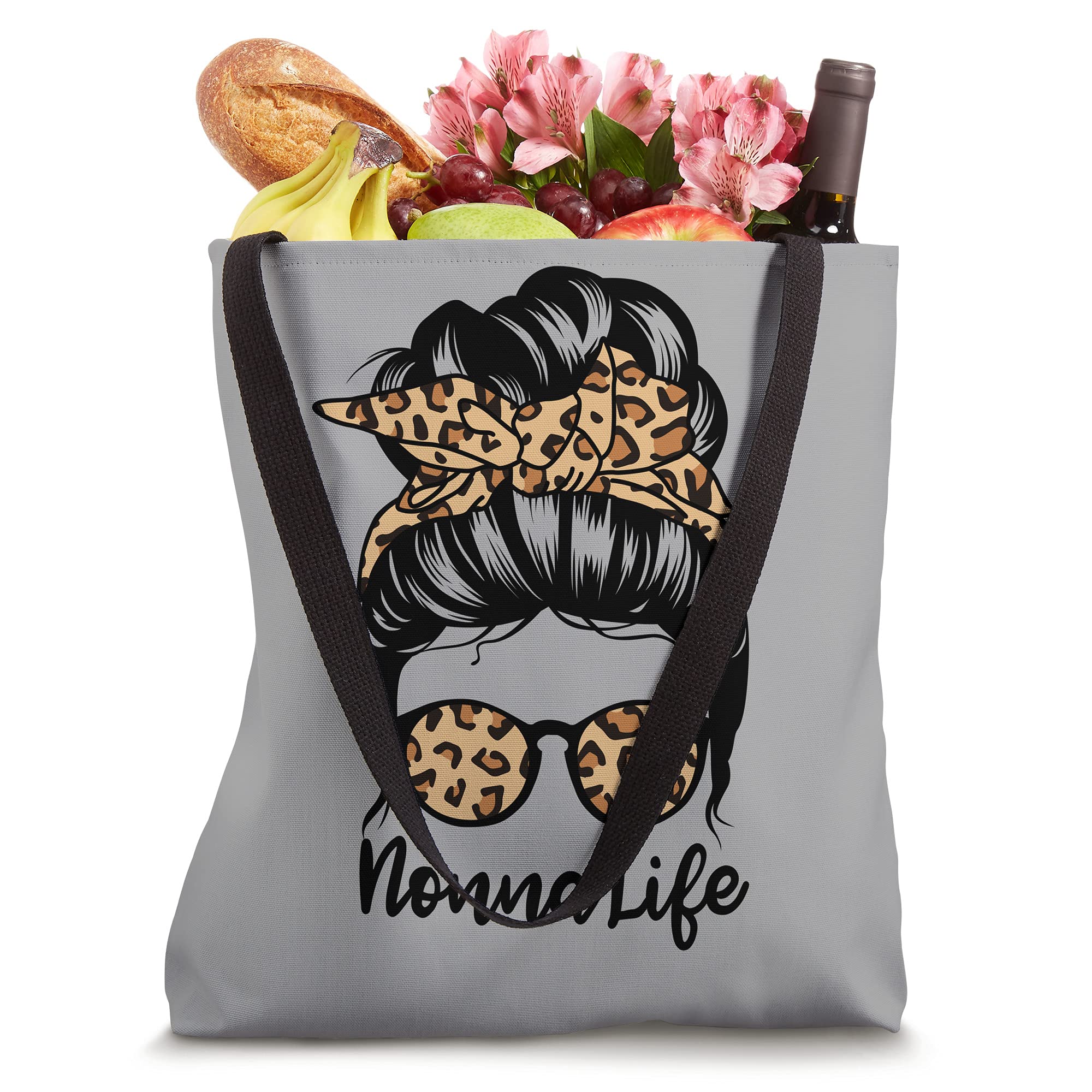 Nonna Life Messy Bun Hair Funny Leopard Nonna Tote Bag