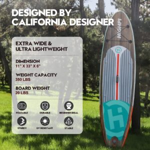 Highpi Inflatable Stand Up Paddle Board 11'x33''x6'' Premium SUP W Accessories & Backpack, Wide Stance, Surf Control, Non-Slip Deck, Leash, Paddle and Pump, Standing Boat for Youth &