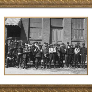 ArtDirect Hine, Lewis Wickes 24x19 Gold Ornate Framed Art Print with Double Matting Titled: Group in Front of Indian Orchard MFG Co