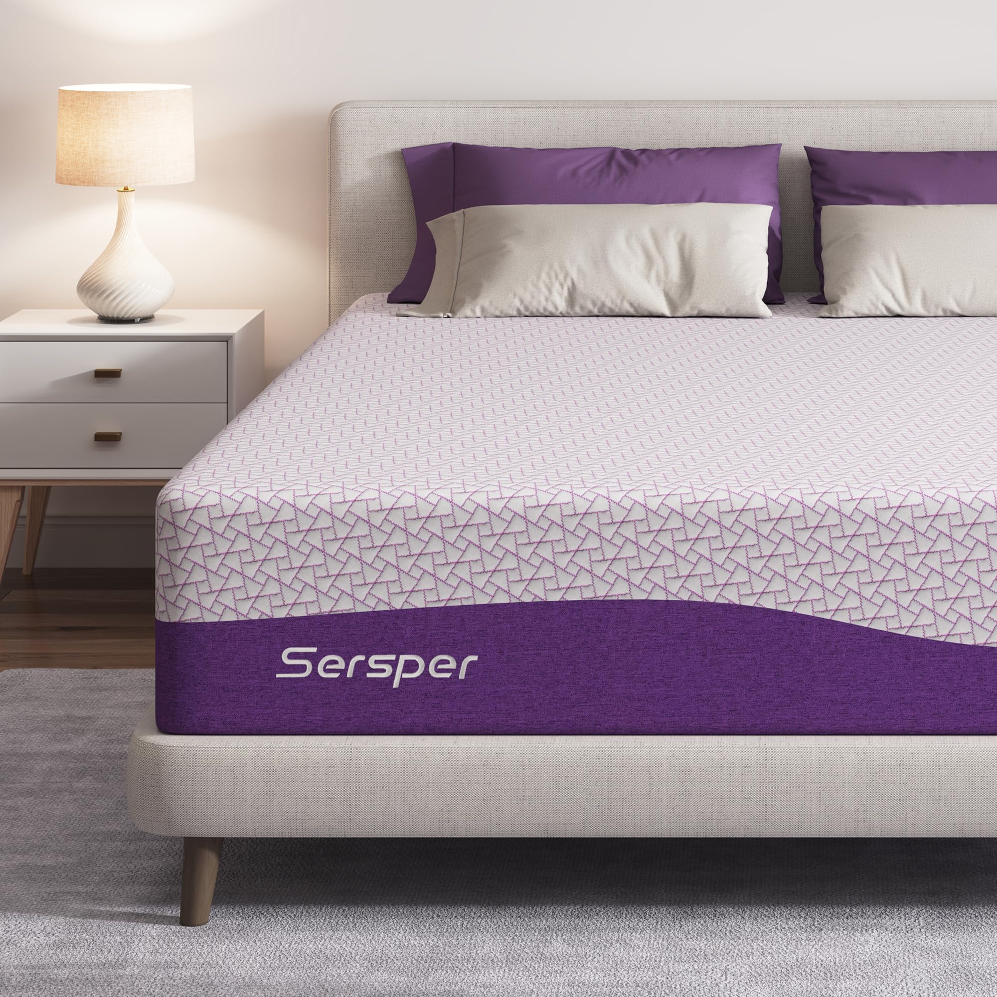 Sersper Queen Mattress 8 inch - Bamboo Charcoal Memory Foam Mattress for Cool Sleep & Pressure Relief - Fiberglass Free - CertiPUR-US Certified - Medium Firm