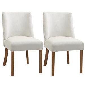 HOMCOM Modern Dining Chairs Set of 2 with High Back, Dining Room Chairs with Nailhead Trim, Upholstered Seats and Solid Wood Legs for Kitchen, Cream White