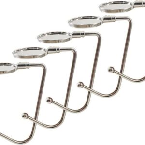 ZHENJIER 5 Pack Purse Hook Hanger, Metal Hook Long Handbag Hanger for Table Desk,Portable Bag Holder Under Counter Handbags Hook for Women Girl