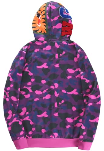 EUDOLAH Camo Hoodie Shark Print Trendy Cotton Casual Loose Zip Up Hoodie Mens Long Sleeve Jacket(2XL,1-Purple Camo)