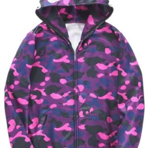 EUDOLAH Camo Hoodie Shark Print Trendy Cotton Casual Loose Zip Up Hoodie Mens Long Sleeve Jacket(2XL,1-Purple Camo)