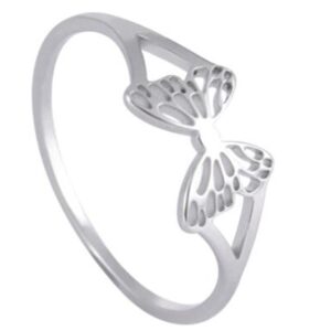 Jude Jewelers Stainless Steel Cute Dainty Butterfly Style Birthday Christmas Promise Statement Ring (Silver, 9)