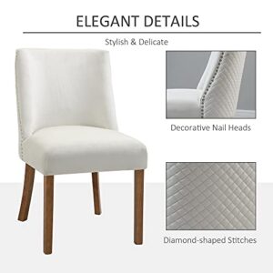 HOMCOM Modern Dining Chairs Set of 2 with High Back, Dining Room Chairs with Nailhead Trim, Upholstered Seats and Solid Wood Legs for Kitchen, Cream White