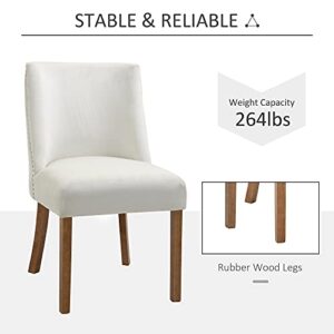 HOMCOM Modern Dining Chairs Set of 2 with High Back, Dining Room Chairs with Nailhead Trim, Upholstered Seats and Solid Wood Legs for Kitchen, Cream White