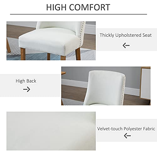 HOMCOM Modern Dining Chairs Set of 2 with High Back, Dining Room Chairs with Nailhead Trim, Upholstered Seats and Solid Wood Legs for Kitchen, Cream White