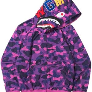 EUDOLAH Camo Hoodie Shark Print Trendy Cotton Casual Loose Zip Up Hoodie Mens Long Sleeve Jacket(2XL,1-Purple Camo)