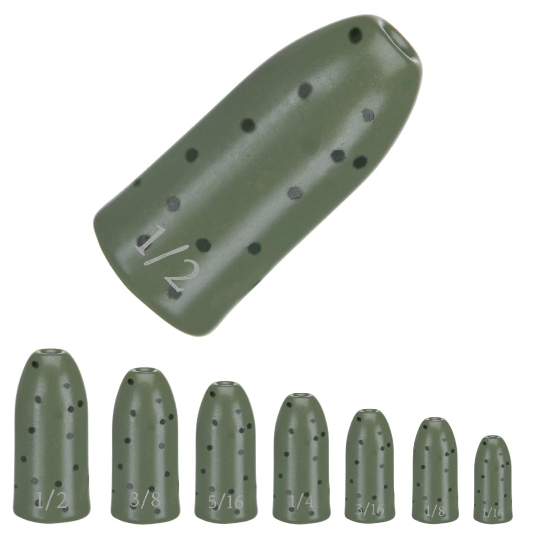 Reaction Tackle Tungsten Bullet Fishing Weights/Worm Sinkers for Bass Fishing - 1/16 Never Chip Green Pumpkin