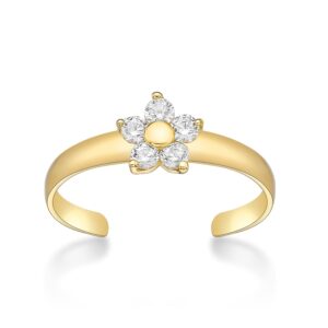 Lavari Jewelers Cubic Zirconia Adjustable Flower Toe Ring in 10k Yellow Gold 6 MM Wide