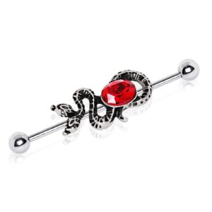 pierced owl 14ga two-headed snake with ruby red cz 316l surgical stainless steel industrial cartilage barbell