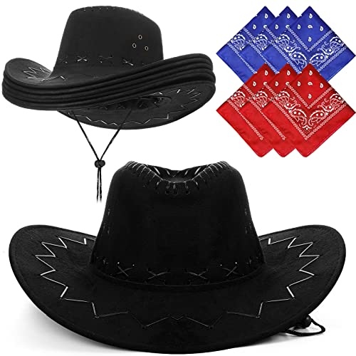 Zhanmai Cowboy Hat with Bandanna - 12 Piece Set for Halloween, Birthday Party or Costume (Black)