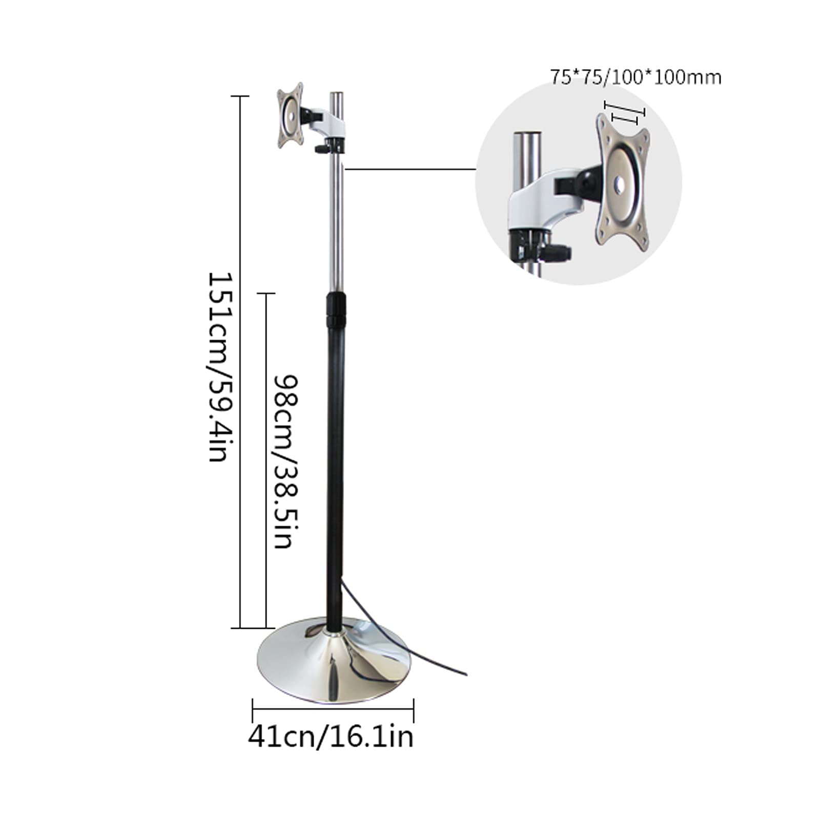 QTBH Monitor Arm Floor-Standing Monitor Stand 13"-27" Mobile Monitor Mount Stand with Round Base Height/Tilt/Rotation Adjustable Monitor Mount, VESA 100x100mm Monitor Desk Mount