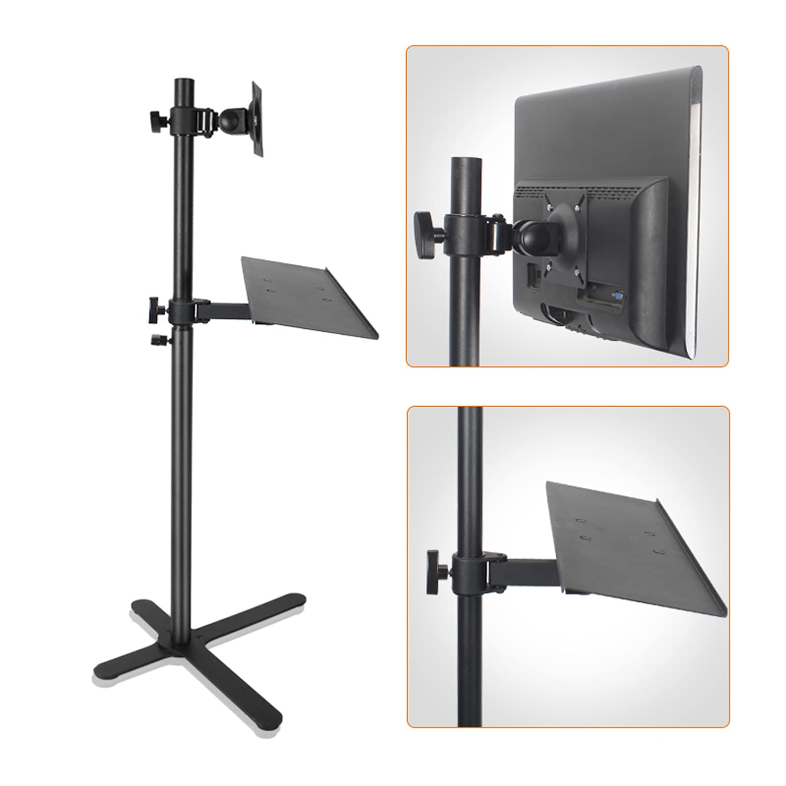 QTBH Monitor Arm Floor-Standing Monitor Stand 12"-27" Movable Single Monitor Stand Mount Height-Adjustable Monitor Stand with Keyboard Bracket, Holds Up to 44lbs Monitor Desk Mount (Style : B)