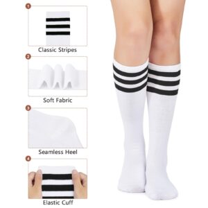 American Trends Knee High Socks Athletic Knee High Stockings Casual Tube Socks for Women 1 Pack White Black One Size