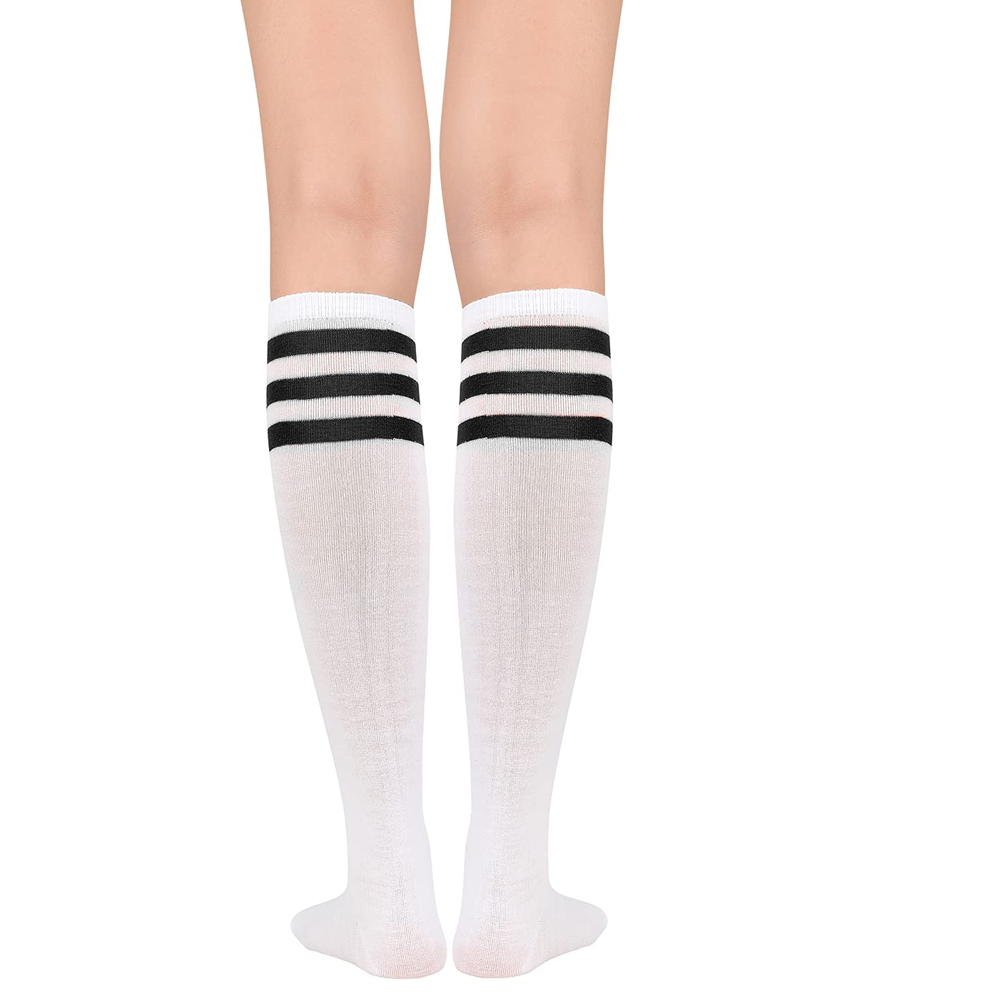 American Trends Knee High Socks Athletic Knee High Stockings Casual Tube Socks for Women 1 Pack White Black One Size