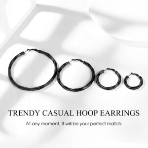 Bestyle 40mm Medium Black Twisted Hoop Earrings for Gilrs, Daliy Wear Minimalism Jewelry, Gift for Mom Mother Wife Daughter Girlfriends