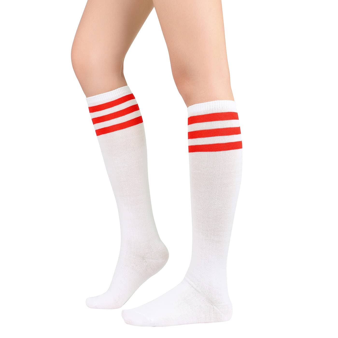 American Trends Knee High Socks Thigh High Socks Baseball Stockings Striped Casual Socks for Women 1 Pack White Red One Size