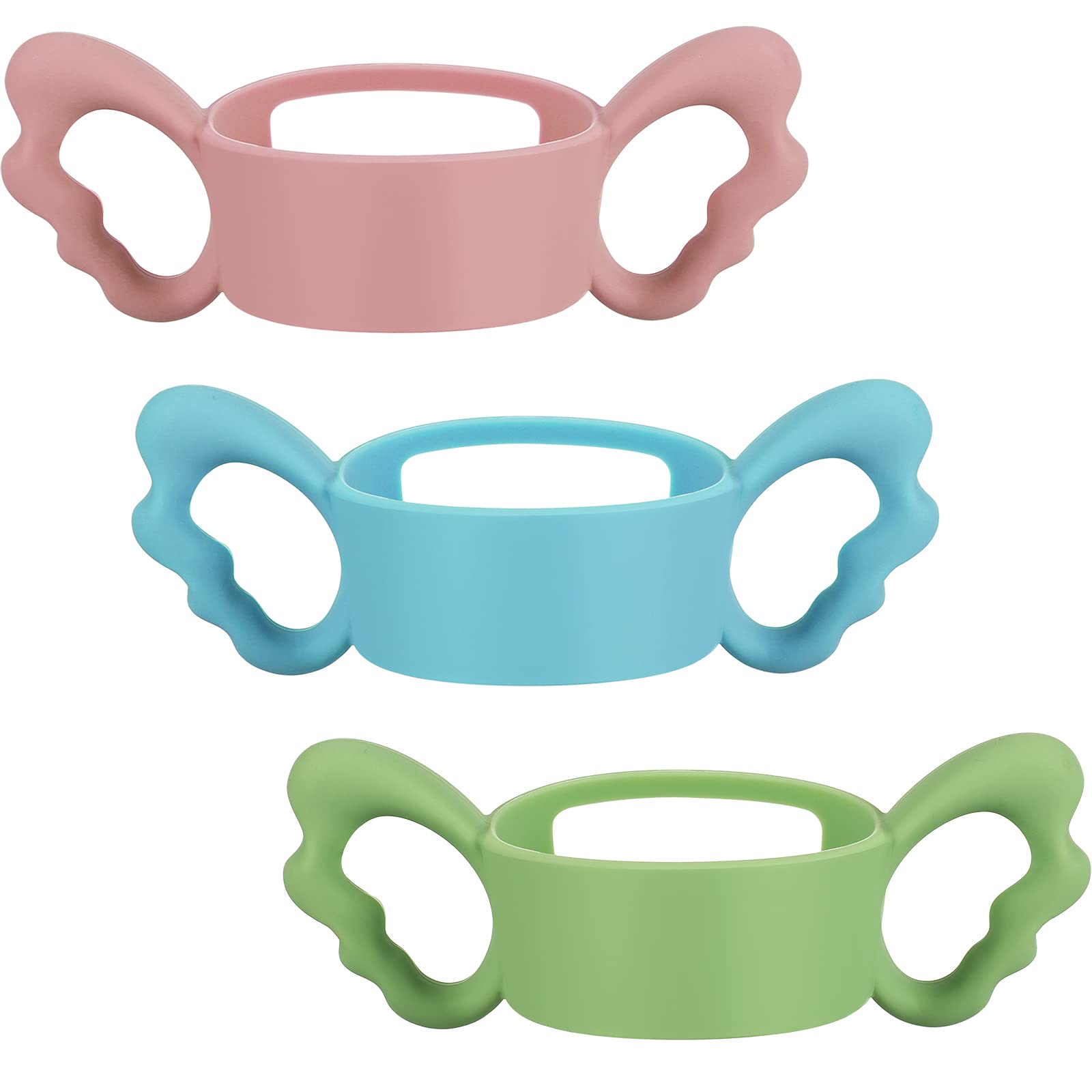 3 Pieces Baby Silicone Bottle Handles Natural Baby Bottle Handle Wide Neck Baby Feeding Handle Easy Carry Handle Lightweight Bottle Handle Small Hand Gripping for Baby Shower (Pink, Green, Blue)