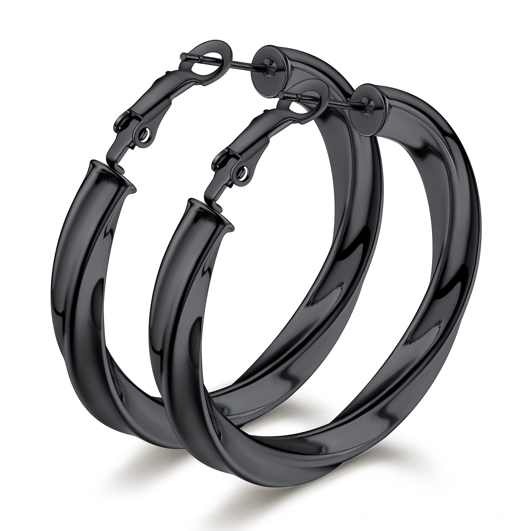 Bestyle 40mm Medium Black Twisted Hoop Earrings for Gilrs, Daliy Wear Minimalism Jewelry, Gift for Mom Mother Wife Daughter Girlfriends