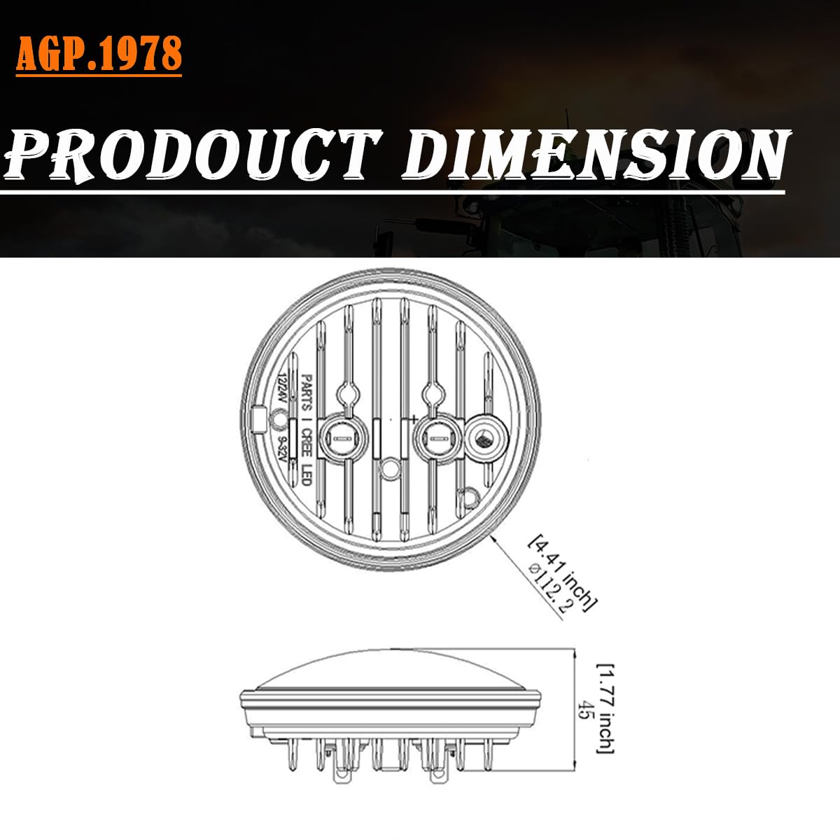 AGP.1978 Round 18W Agriculture LED Work Light,Par 36 LED Light Replace 4410, 4411 Sealed Beam, Tractor LED Lamp Compatible with Allis Chalmers Ford International John Deere Case Tractor Flood 12V