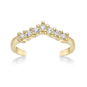 Lavari Jewelers Cubic Zirconia Adjustable Band Open Chevron Toe Ring for Women I 10k Yellow Gold Toe Ring I One Size Fits Most Toes I Classic 4 mm Wide CZ Body Jewelry