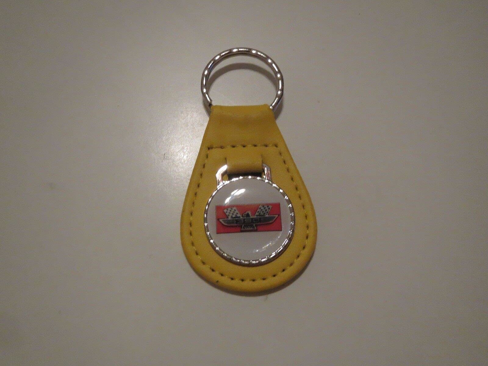 1962 1963 1964 GALAXIE 390 BIRD WHITE RED & GOLD LOGO LEATHER KEYCHAIN - YELLOW