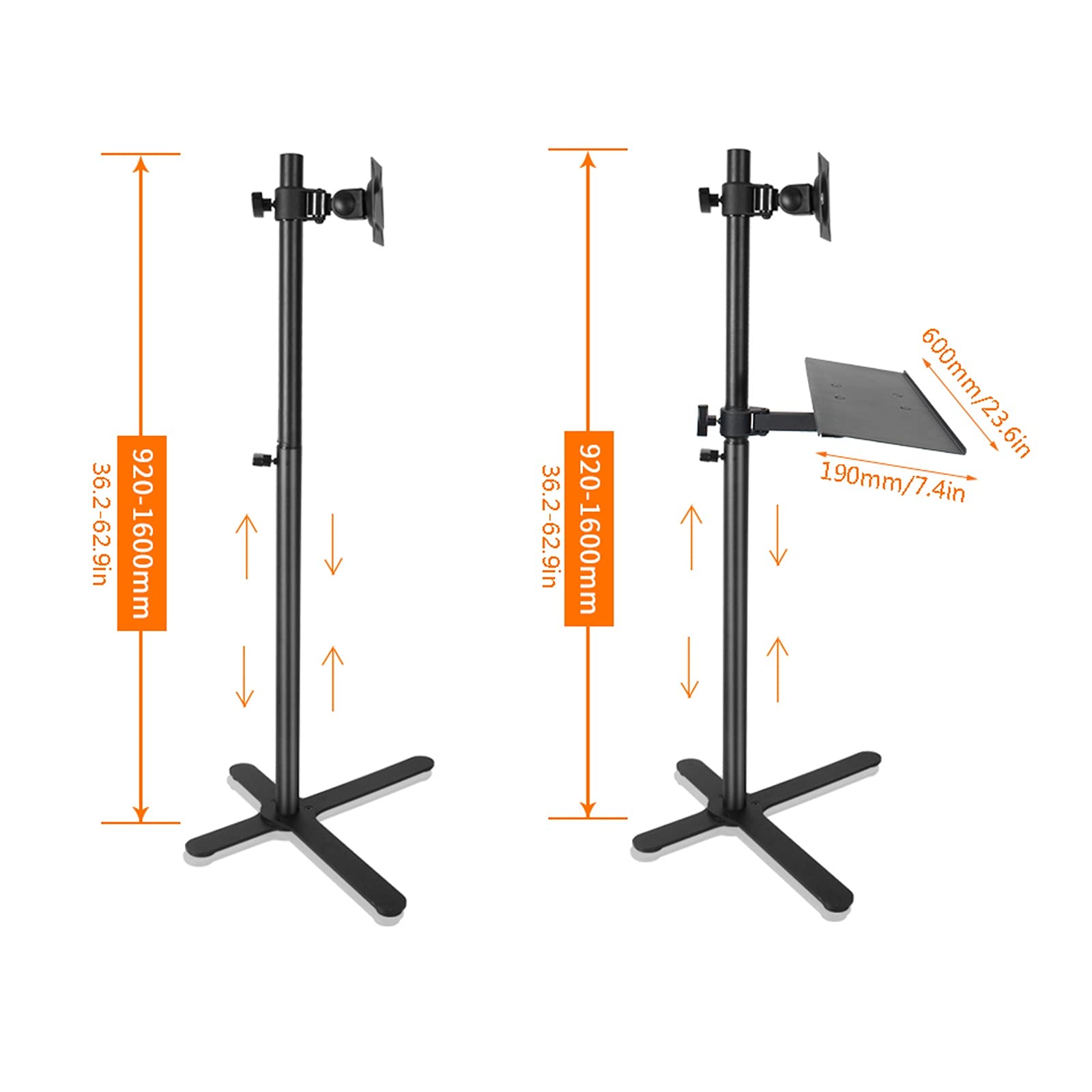 QTBH Monitor Arm Floor-Standing Monitor Stand 12"-27" Movable Single Monitor Stand Mount Height-Adjustable Monitor Stand with Keyboard Bracket, Holds Up to 44lbs Monitor Desk Mount (Style : B)