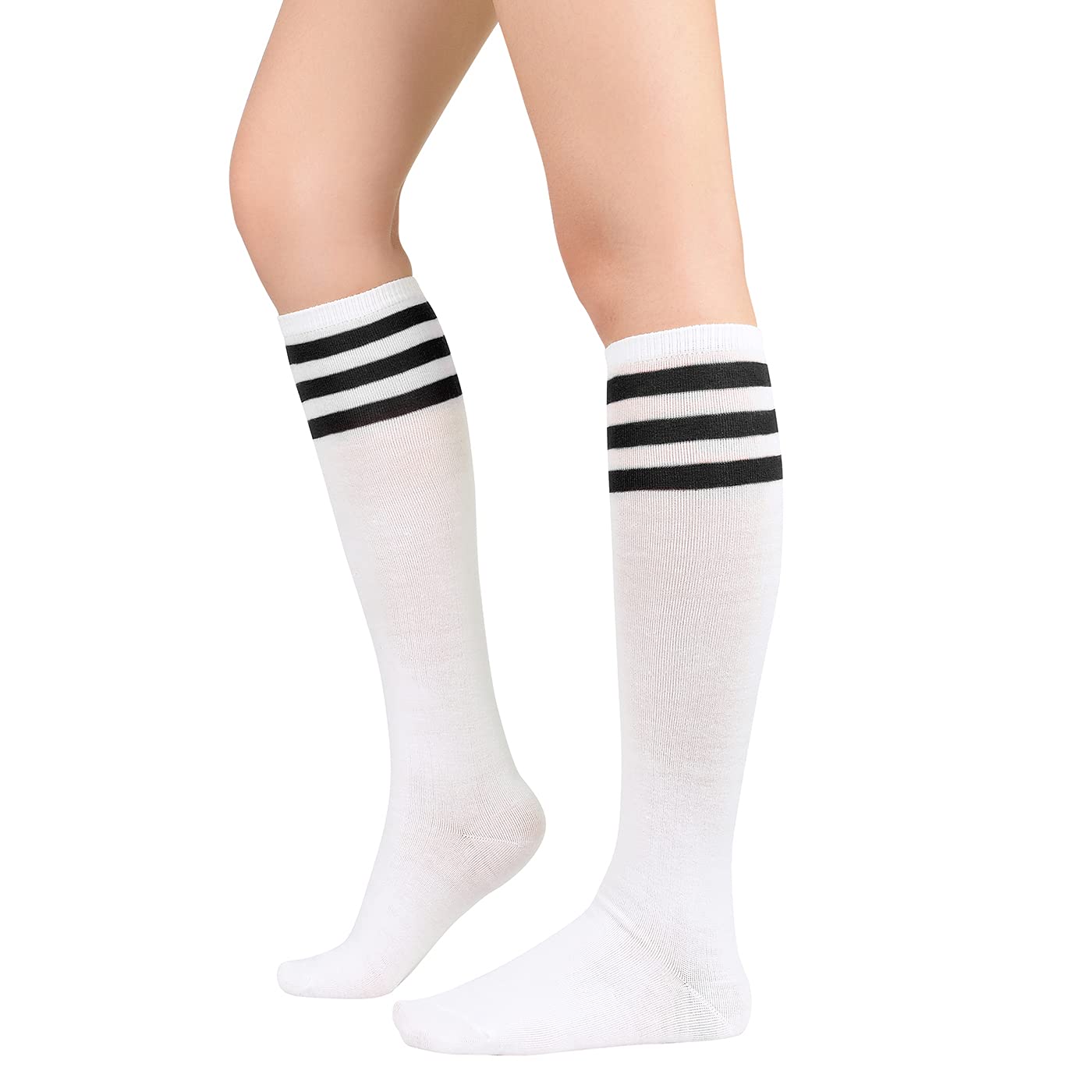 American Trends Knee High Socks Athletic Knee High Stockings Casual Tube Socks for Women 1 Pack White Black One Size