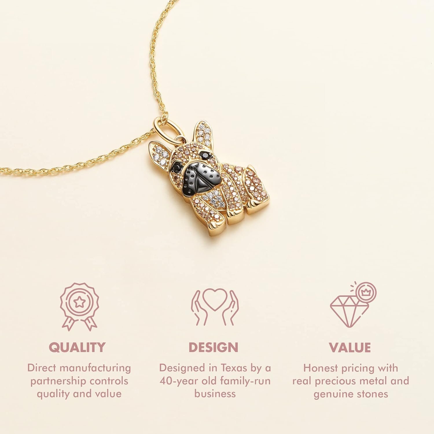 SCAMPER & CO French Bulldog Pendant Necklace for Women - Gemstone Cubic Zirconia