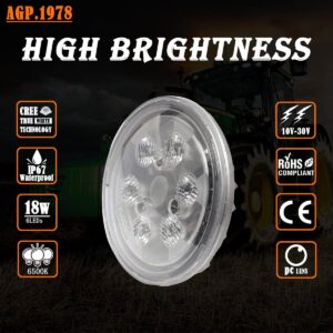 AGP.1978 Round 18W Agriculture LED Work Light,Par 36 LED Light Replace 4410, 4411 Sealed Beam, Tractor LED Lamp Compatible with Allis Chalmers Ford International John Deere Case Tractor Flood 12V