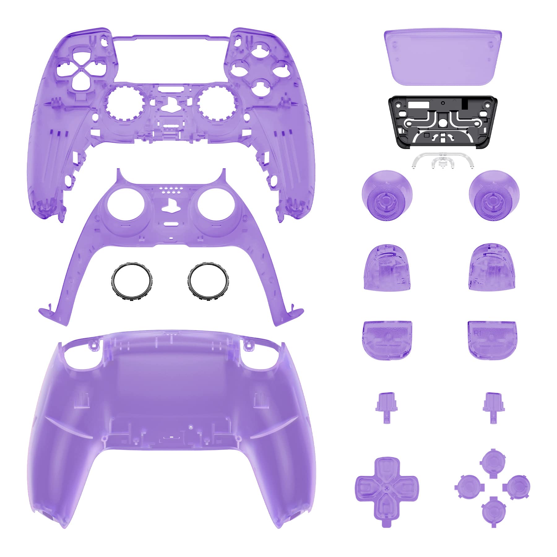 eXtremeRate Full Set Shell with Buttons Touchpad Cover, Clear Atomic Purple Custom Replacement Decorative Trim Shell Front Back Plates Compatible with p s 5 Controller BDM-030 BDM-040 BDM-050