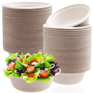 Qiuttnqn 100 Pack Compostable 12oz Paper Bowls,Heavy-Duty Quality Natural Paper Bowls Disposable,Natural Plant Fiber Dinner Bowls for Snacks,Parties,Picnics,Banquets and Barbecues