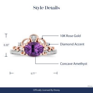 Jewelili Enchanted Disney Fine Jewelry Sterling Silver and 10K Rose Gold 8x6 MM Concave Oval Amethyst and Natural White Round Diamond Accent Stepsisters Ring Size 6