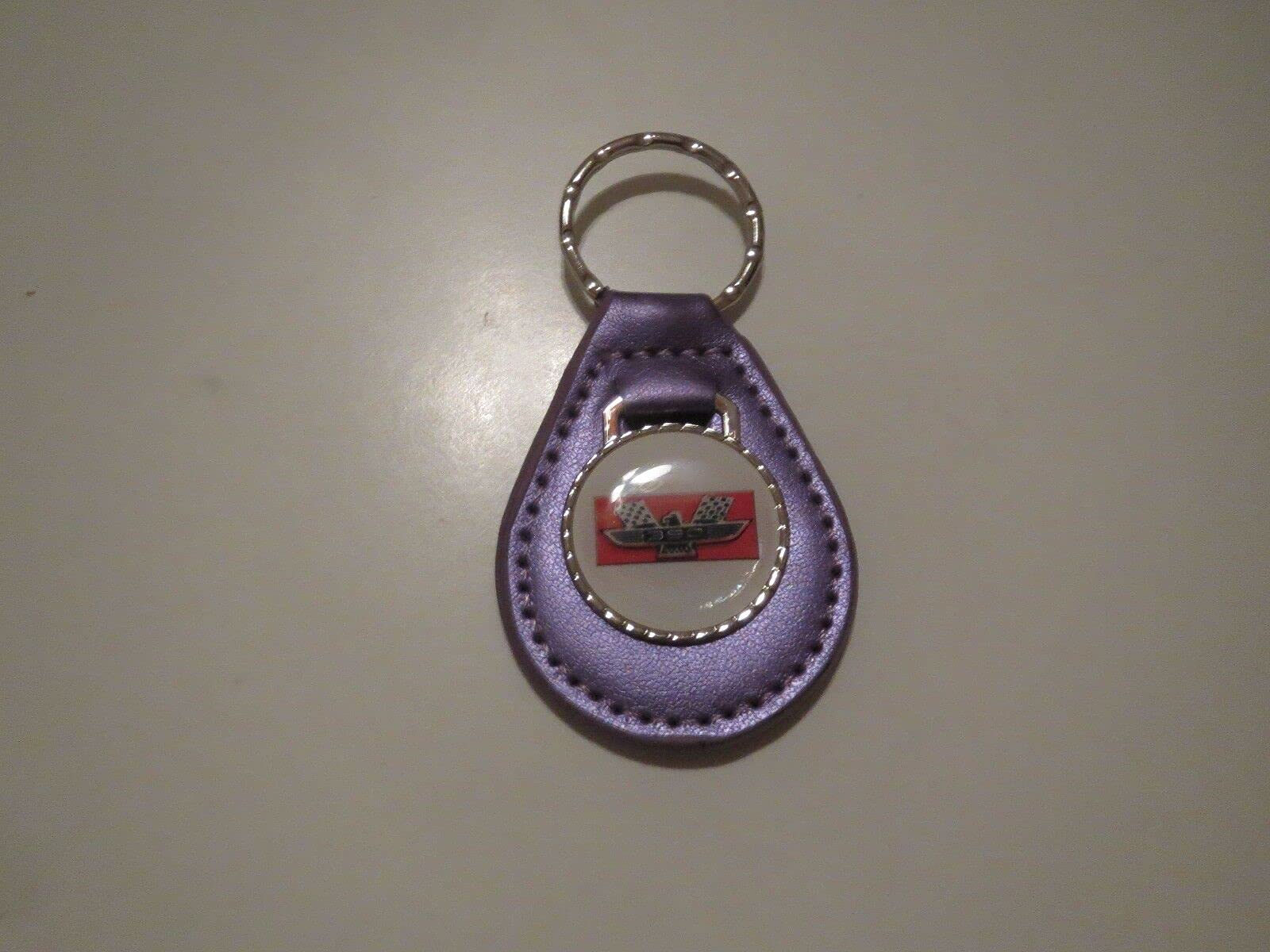 1962 1963 1964 GALAXIE 390 BIRD WHITE RED & GOLD LOGO LEATHER KEYCHAIN - PURPLE