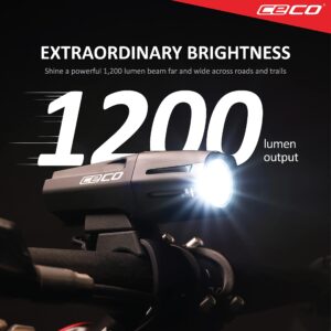 CECO-USA: 1,200 Lumen USB Rechargeable Bicycle Headlight – FLEXIBLE MOUNT VERSION- Tough & Durable IP67 Waterproof & FL-1 Impact Resistant– Super Bright Model F1200– For Commuter, Road, Mountain Bikes