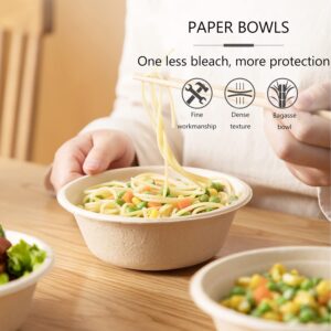 Qiuttnqn 100 Pack Compostable 12oz Paper Bowls,Heavy-Duty Quality Natural Paper Bowls Disposable,Natural Plant Fiber Dinner Bowls for Snacks,Parties,Picnics,Banquets and Barbecues