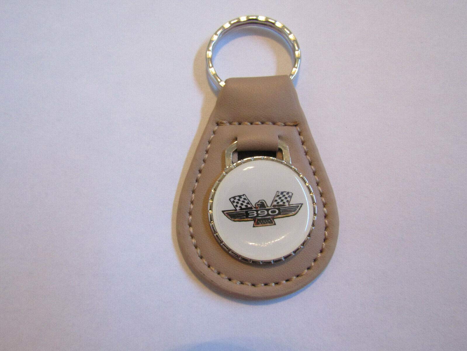 1962 1963 1964 GALAXIE 390 BIRD FENDER EMBLEM LEATHER KEYCHAIN - BEIGE