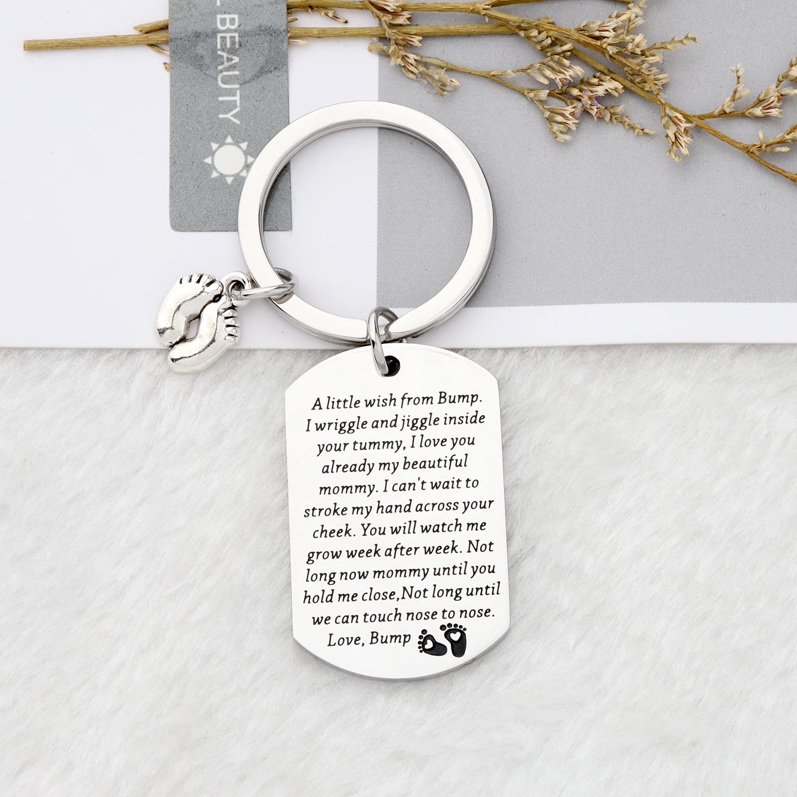 WSNANG Mommy To Be Keychain Gift A Little Wish From Bump Pregnancy Baby Announcement Gifts New Mom Jewelry (A Little Wish Bump DT)