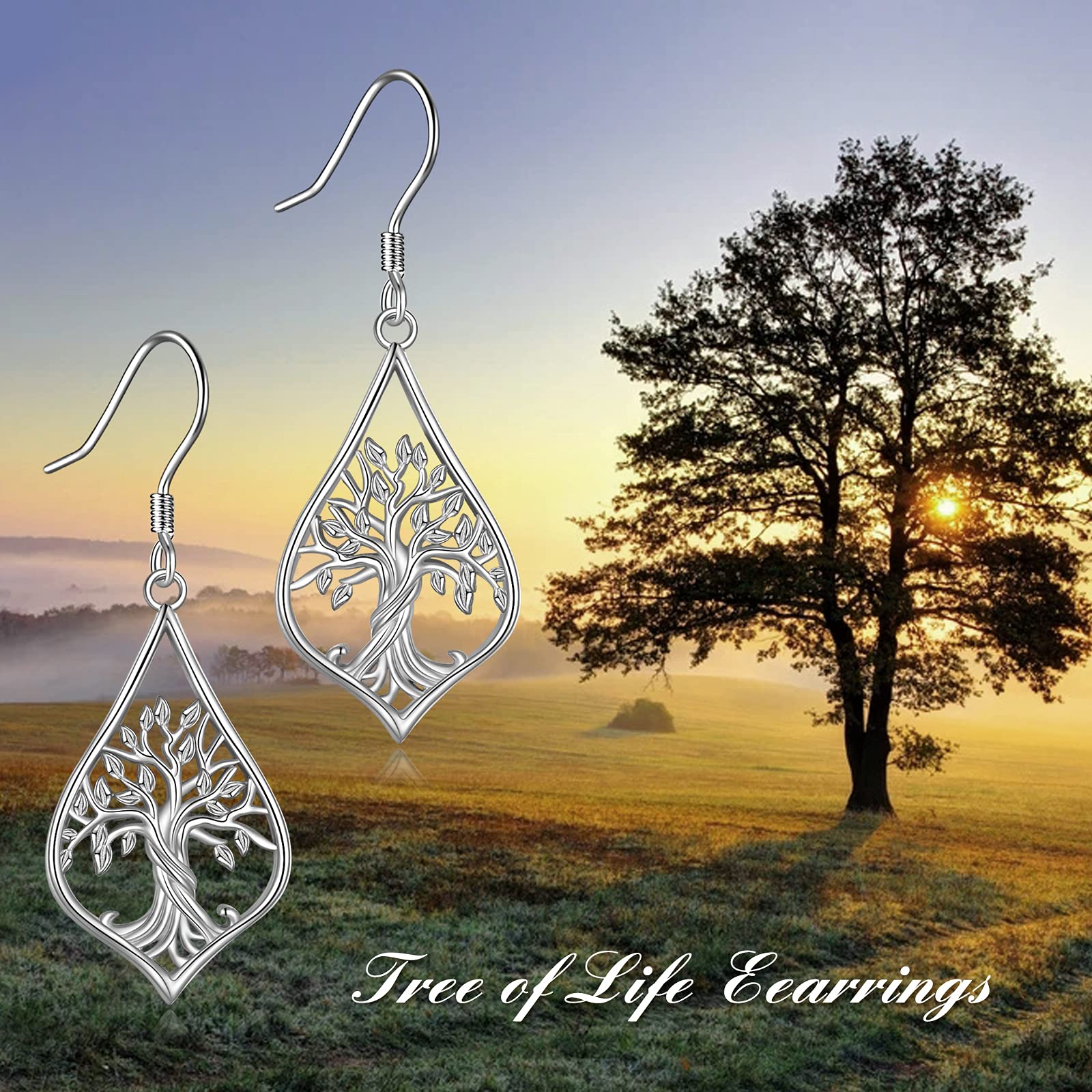 WINNICACA Tree of Life Earrings for Women Sterling Silver Tree of Life Dangle Drop Earrigns Tree Jewelry Gifts for Women Mom Birthday