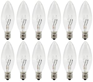 creative hobbies replacement light bulbs for electric candle lamps, window candles, & chandeliers - 5 watt candelabra, clear, steady burning, 120v 5w bulb - pack of 12