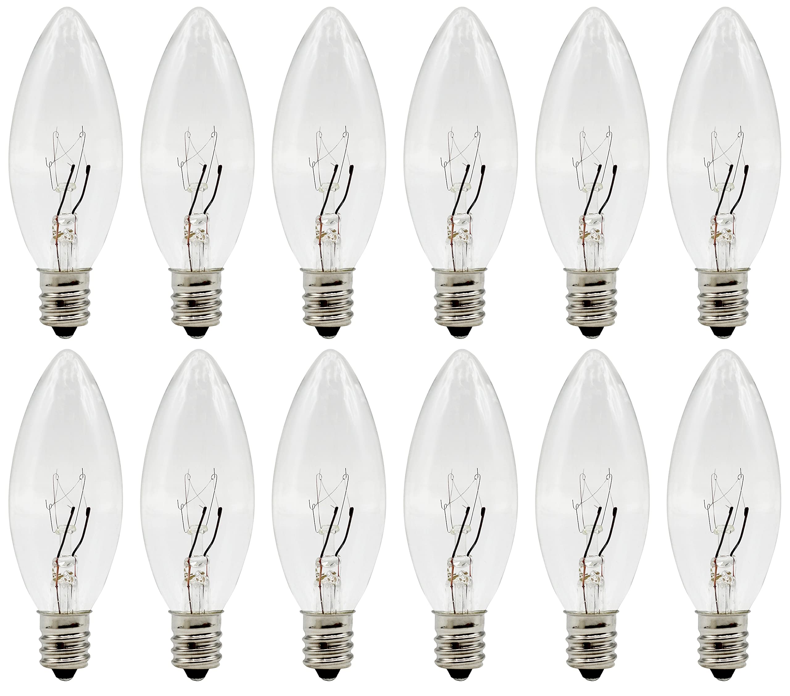 Creative Hobbies Replacement Light Bulbs for Electric Candle Lamps, Window Candles, & Chandeliers - 5 Watt Candelabra, Clear, Steady Burning, 120v 5w Bulb - Pack of 12