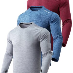 3 Pack: Men's Long Sleeve T Shirts, Dry Fit UV Sun Protection Outdoor Hiking Athletic Active Tops with Thumb Holes (Set 2, XX-Large)