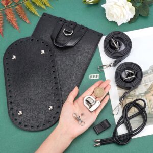 PH PandaHall Black PU Leather Backpack Making Kits DIY Knitting Crochet Bags Bag Bottom Shaper Pad Insert Cushion Base with Holes Bag Straps Clasps for Knitting Woven Bags DIY Backbag Purse