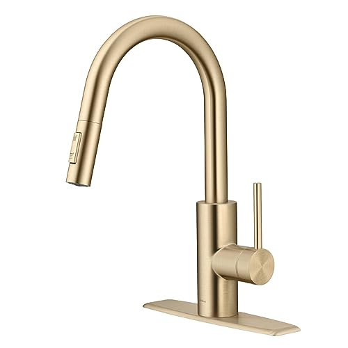 KRAUS Oletto Pull-Down Single Handle Kitchen Faucet with QuickDock Top Mount Installation Assembly in Spot Free Antique Champagne Bronze, 15 1/8 Inch, KPF-2620SFACB