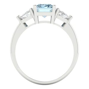 3.0ct Emerald cut 3 stone Solitaire Swiss blue Topaz Ideal Engagement Promise Anniversary Bridal Ring 18k White Gold 5.75