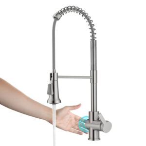 kraus britt touchless sensor commercial pull-down single handle kitchen faucet in spot free stainless steel, ksf-1691sfs